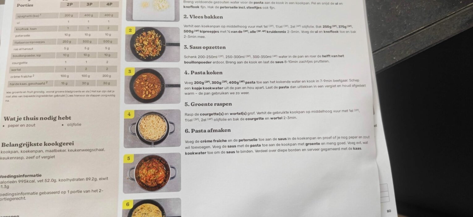 Kookinstructies en productinformatie bij de Marley Spoon gerechten